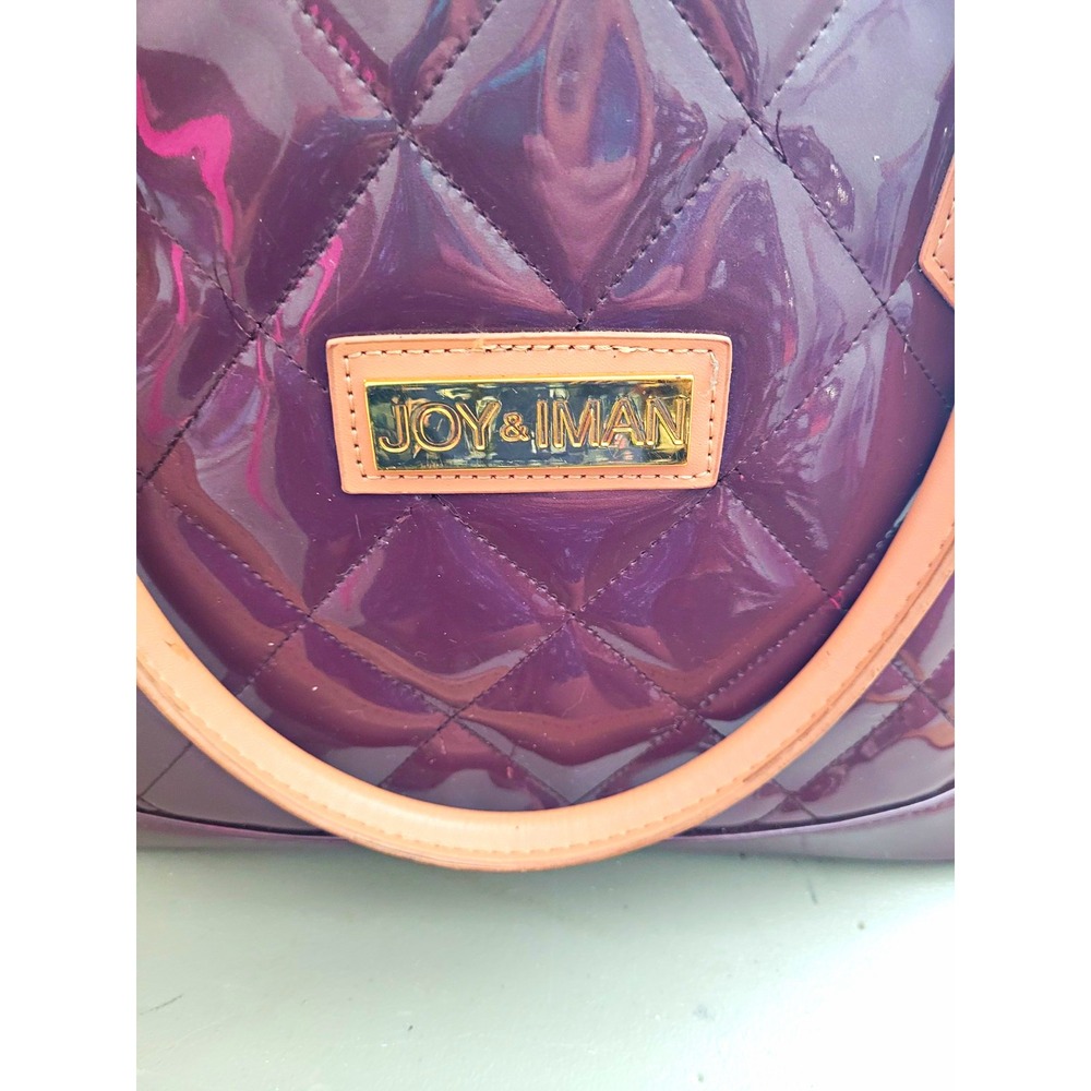 JOY & IMAN Purple Patent Quilted Faux Leather Satchel Top Handle Bag, Zip